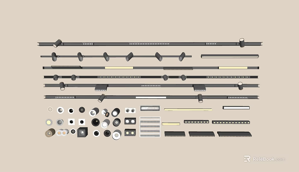 Various Styles of Downlights and Spotlights with Installation Parts and Sizes for Modern Home 3d model 