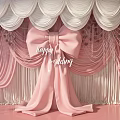 Wedding Floral Installation With Pink And White Drapery Large Pink Bow And Pearl Decorations