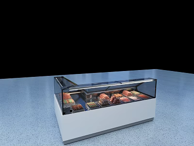 Commercial Display Freezer With Transparent Glass Lid And Various Meat Products 3d model
