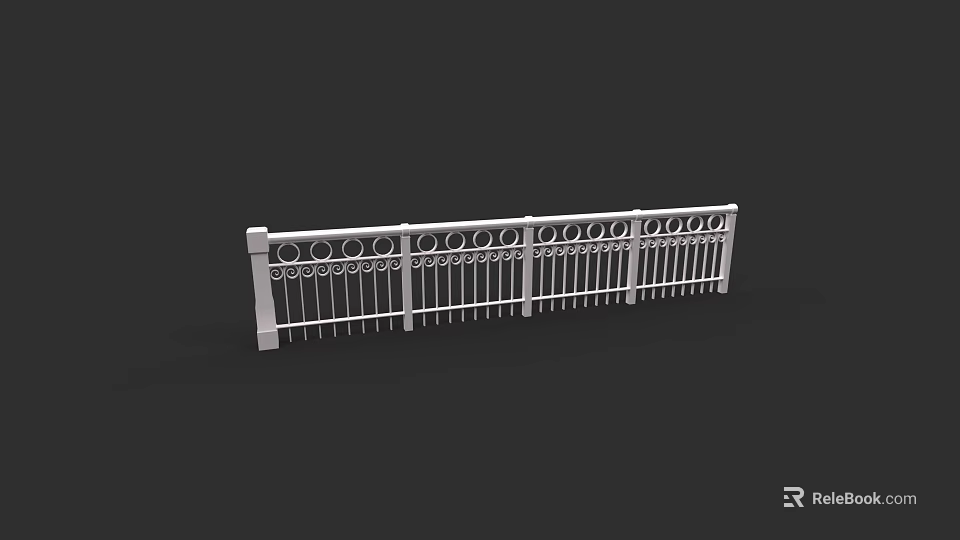 Classic White Metal Railing Featuring Circular Ornaments and Decorative Spikes 3d model 