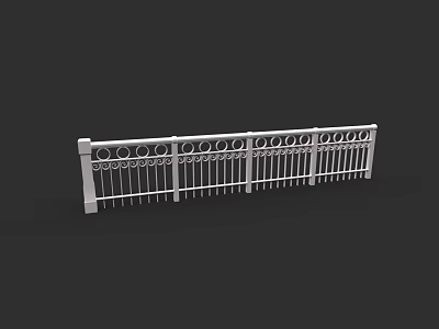 Classic White Metal Railing Featuring Circular Ornaments and Decorative Spikes 3d model