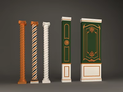 Various Decorative Columns With Different Designs Colorful Patterns And Ornaments 3d model