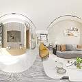 Modern Living Dining Room Interior With Sofa Coffee Table Dining Table And Chandelier