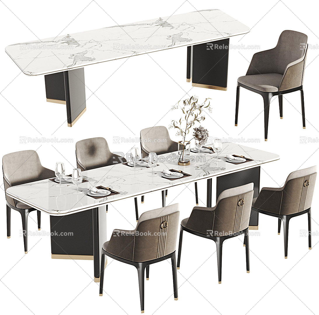 New Chinese Dining Table and Chair Combination Dining Table and Chair 3d model