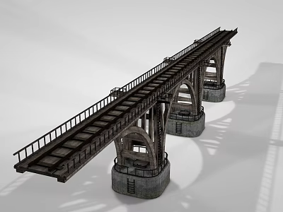 Vintage Railway Bridge With Arched Structure Metal Railings Rail Tracks And Stone Piers 3d model