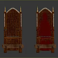 Ornate Wooden Chairs With Red Upholstered Seats And Spiked Finials