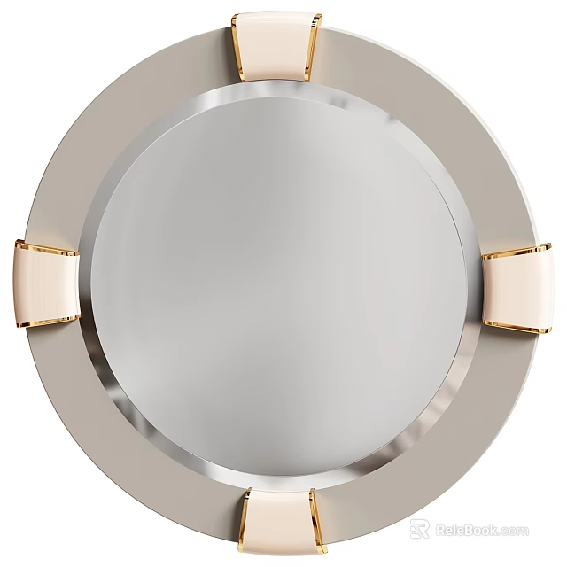 Modern Stylish Round Mirror With Decorative Frame And Gold Accents 3d model 