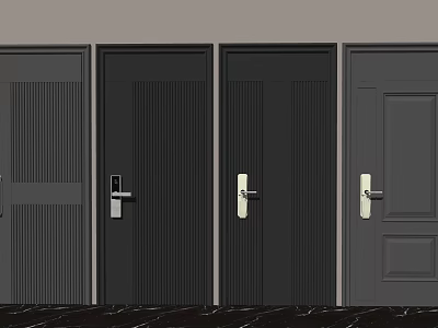 Modern Black and Gray Hinged Doors with Vertical Stripes Paneled Designs Metal Handles 3d model