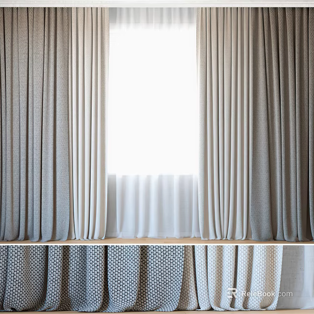 Elegant Curtain Design With Grey And Beige Layers And Decorative Bottom Patterns 3d model 