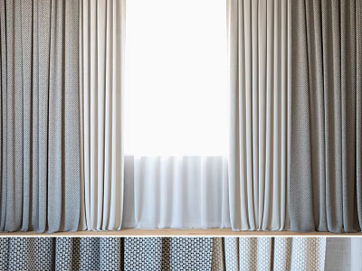 Elegant Curtain Design With Grey And Beige Layers And Decorative Bottom Patterns 3d model