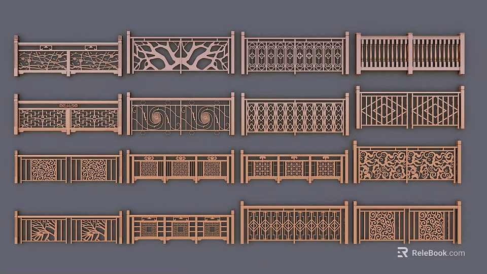 Various Decorative Fence Styles With Intricate Patterns And Ornate Metal Designs 3d model 