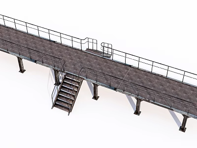Industrial Metal Bridge With Walkway Railings Staircase And Support Columns 3d model