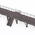 Industrial Metal Bridge With Walkway Railings Staircase And Support Columns
