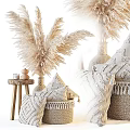 Bohemian Style Decorative Ornament Set with Pampas Grass Vases Woven Pillows and Tassel Baskets