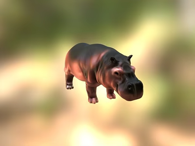 Realistic Black Hippopotamus Standing In Natural Green And Yellow Background 3d model