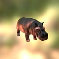 Realistic Black Hippopotamus Standing In Natural Green And Yellow Background