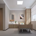 Modern Hospital Room Interior With Wooden Bed Washbasin Mirror And Window