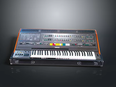 Household Electronic Keyboard With Transparent Case Orange Trim And Control Buttons 3d model