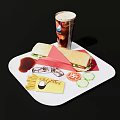 Delicious Chicken Wrap With Fries Cola Drink Tomato Slices And Ketchup On White Tray