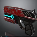 Futuristic Red Pistol With Blue Circular Accent And Metallic Black Details