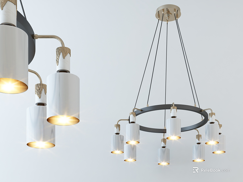 Modern Minimalist Chandelier With Circular Design White Shades And Metal Frame Lighting Fixture 3d model 