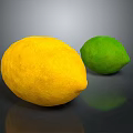 Fresh Ripe Yellow Lemon and Green Lime on Dark Surface with Reflection