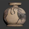 Ancient Painted Pottery Jar With Goat Motif Lid And Decorative Design
