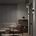 Brown Lounge Chair With Gray Striped Wall And Light Fabric Sofa In Cozy Living Room