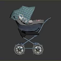 Baby Stroller Design With Blue Frame Green Plaid Canopy And Gray Seat