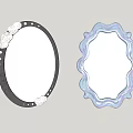 Decorative Oval Mirrors With Black Silver Accent And Iridescent Wavy Frames 3d model