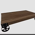Industrial Wooden Coffee Table with Natural Wood Top and Black Wheels