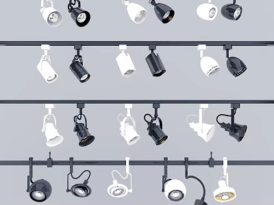 Various Black And White Downlights Spotlights With Track Mounted Design 3d model