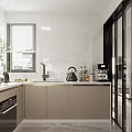 Modern Kitchen Interior With Stainless Steel Refrigerator White Tiled Walls Dishwasher Sink And Light Cabinets