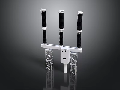High Voltage Electrical Equipment With Three Column Insulators And Metal Support Structure 3d model