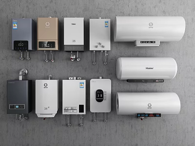 Modern Household Appliances Including Gas And Electric Storage Water Heaters With Various Designs 3d model