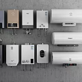Modern Household Appliances Including Gas And Electric Storage Water Heaters With Various Designs