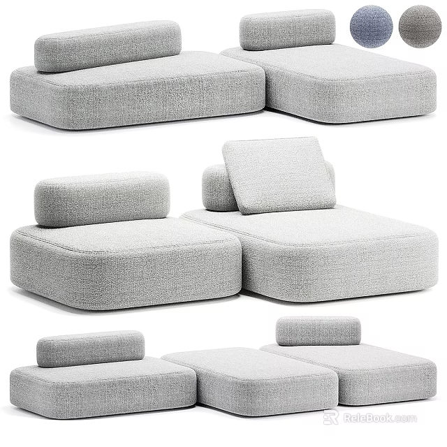 Modern Fabric Double Sofa With Modular Design And Comfortable Soft Cushions 3d model 