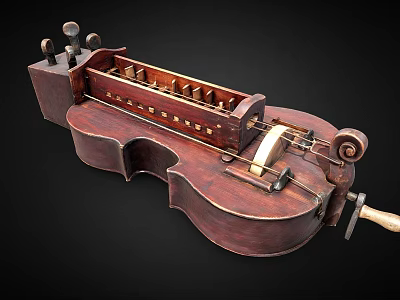 Vintage Wooden Mechanical Violin Shaped String Instrument With Tuning Knobs And Hand Crank 3d model