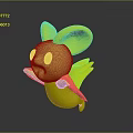Cartoon Creature 3D Model With Gray White Body Yellow Ears Wings Open Mouth Cheerful Pose