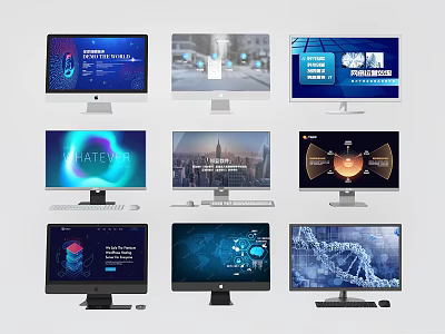Multiple Computer Monitors Showing Various Screen Contents And Desktop Displays 3d model
