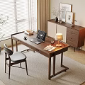 Modern Home Office Workspace With Wooden Desk Laptop Lamp Chair And Potted Plant