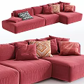 Modern Beige Sectional Sofa With Multiple Decorative Pillows And Soft Upholstered Fabric 3d model