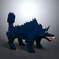 Blue Blocky Wolf Like Creature With Spiked Back And Glowing Green Eyes