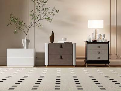 Elegant Bedside Tables in White Gray Dark with Vase Lamp Decor Items and Photo Frame 3d model