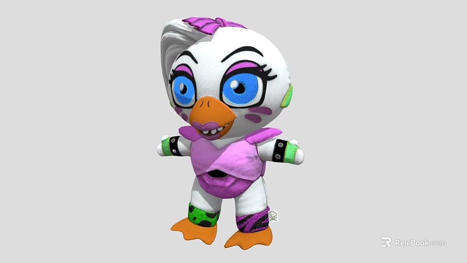 Cartoon Duck Game Character With White Head Purple Bow And Large Blue Eyes 3d model 