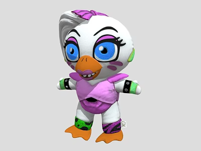 Cartoon Duck Game Character With White Head Purple Bow And Large Blue Eyes 3d model