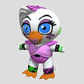 Cartoon Duck Game Character With White Head Purple Bow And Large Blue Eyes