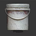 Old Worn White And Red Paint Bucket With Metal Handle On Black Background