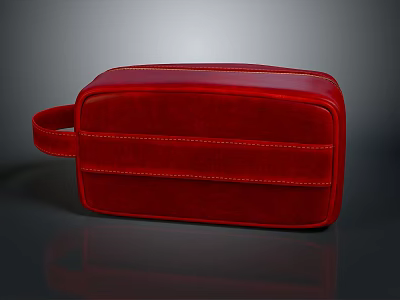 Red Leather Toiletry Bag With Strap And Stitched Details For Daily Use 3d model