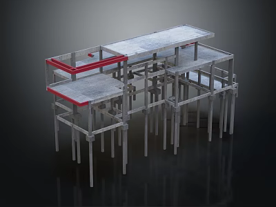 Modern Metal Frame Multiple Tier Furniture With Red Accents And Worktable Design 3d model